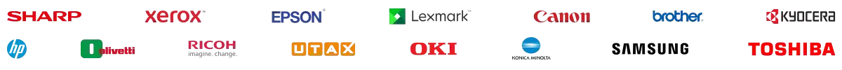 Our Brands and Partners - Sharp Xerox Epson Lexmark Canon Konica Minolta HP OKI Kyocera Ricoh Brother Toshiba Samsung Utax Olivetti